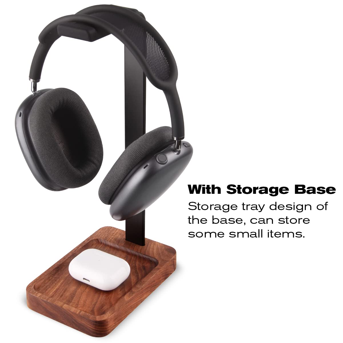 PHERKORM Walnut Wood & Aluminum Headset Holder, Desktop Headphone Stand, Universal headphone holder for most music gaming headsets - Black Walnut