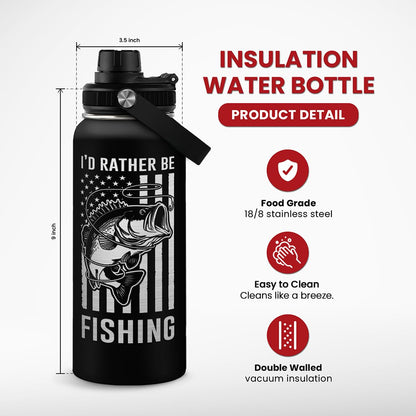 Fishing Water Bottle - 32oz Stainless Steel Insulated Bottles with lid - Deer Fishing Gifts for Fisherman Papa Dad Husband - Gift for Christmas Birthday Fathers Day