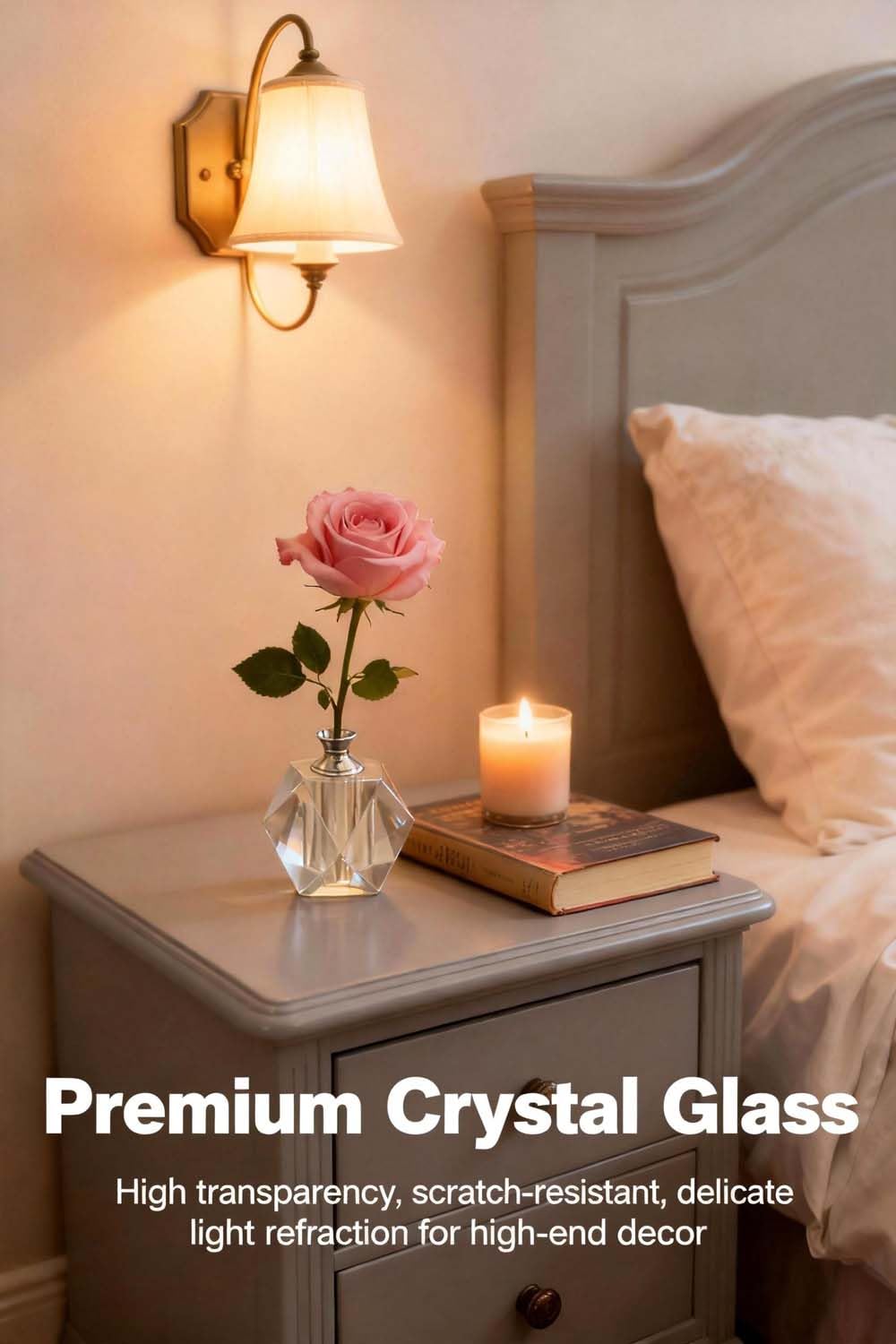 CNCRMEM Crystal Bud Vase for Single Flower, Geometric Diamond Cut Single Stem Vase, Small Tabletop Vase for Home, Restaurant, Cafe, Retail Store, Wedding & Valentine's Day Decor (Crystal Clear)