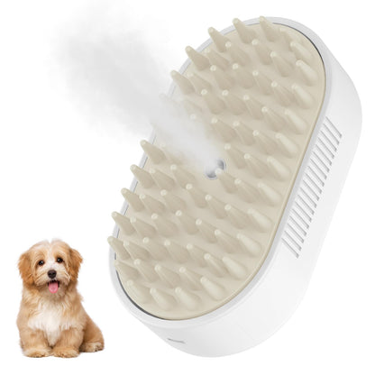 SOGUE Cat Steam Brush,Rechargeable Pet Steam Brush for Cats Dogs,Silicone Dog Brushes for Short&Long Haired Dogs,3 In 1 Pet Hair Remover Tool for Massage Grooming,Cleaning,Shedding White