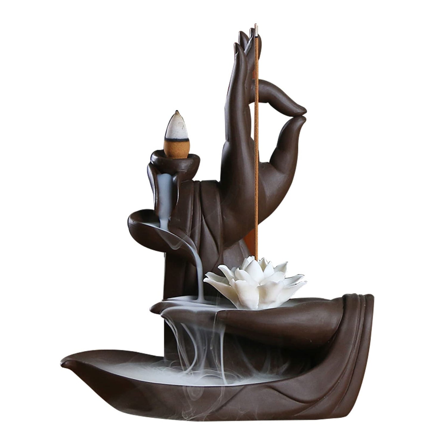Backflow Incense Holder Burner Handmade Ceramic Incense Cones Sticks Holder Home Decor Waterfall Backflow Incense Burner Censer + 10 Backflow Incense Cones Gift (Lotus)