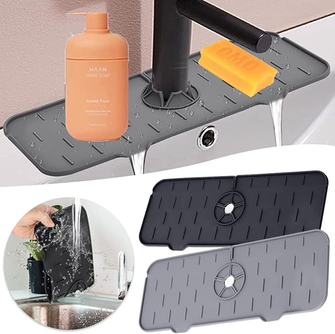 2Pcs Kitchen Sink Splash Guard, Silicone Faucet Mat Splash Guard