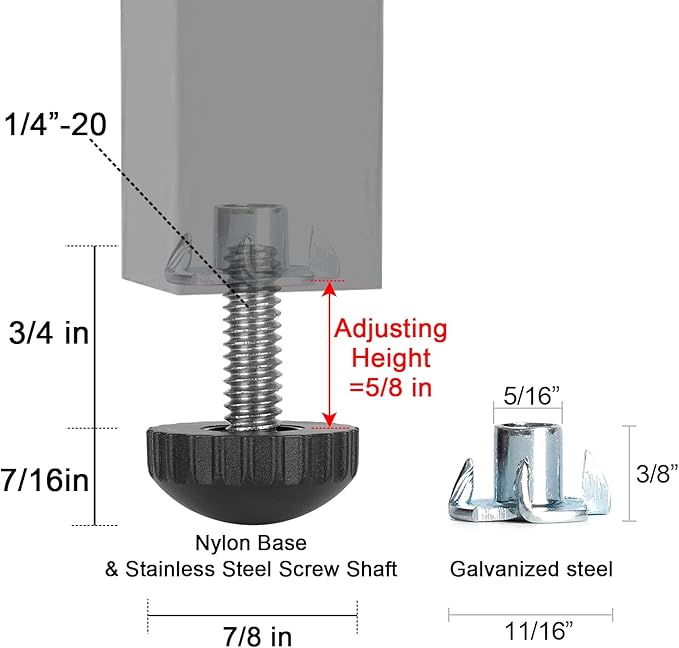 Anwenk 1/4” Furniture Leveling Feet Stainless Steel Screw-in Threaded Leg