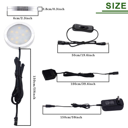 AIBOO 12V LED Under Cabinet Lighting Kit 3 Packs Slim Aluminum Puck Lights with 2-Way Switch All Accessories Included for Counter Closet Lighting 6W (Daylight White)