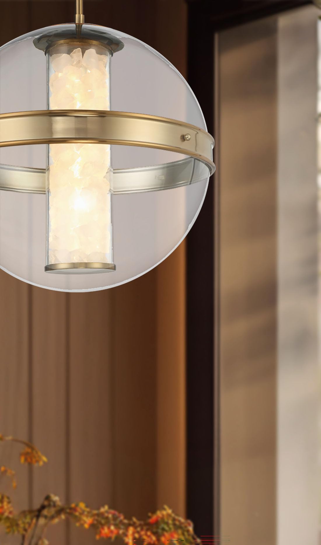 Minka Lavery 3885-776-L Divinely Clear Glass Acrylic/Quartz Crystalline LED Orb Pendant Ceiling Light, 1-Light 33 Watt, 19" H x 17" W, Celeste Brass