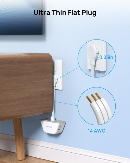 TROND Multi Plug Outlet Extender 2 Pack - Electrical Wall Splitter, 3 Way Angled Wall Outlet Adapter, Cruise Essentials, Small Multiple Plug Expander for Cruise Ship Home Office Dorm Room, White