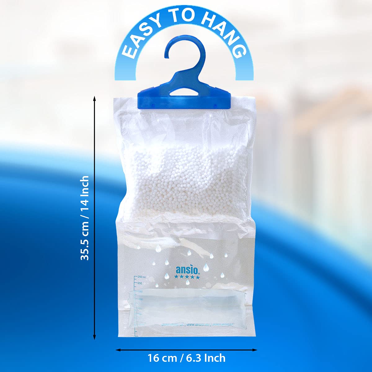 ANSIO Wardrobe Dehumidifier Hanging Bags Pack of 12 Moisture Absorbers, Trap, Condensation, Dehumidifiers for Damp, Mould, Bedroom, Caravan, Bathroom, Basement, Office – 210g Each