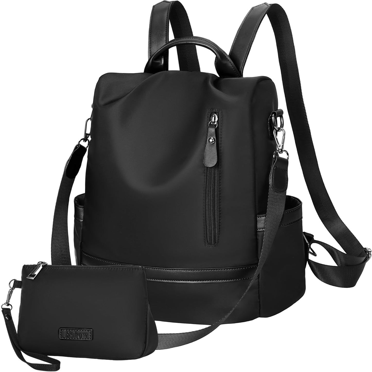 Eshow Backpack Womens Anti Theft with Purse, Ladies Rucksack Fashion, Shoulder Bag Nylon Casual, Small Daypack Handbag for Girls Daily Travel School Work Black