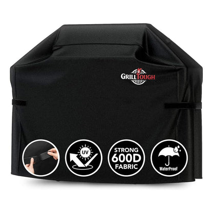 GrillTough Heavy Duty BBQ Grill Cover for Outdoor Grill – Waterproof, Weather Resistant, UV & Fade Resistant with Adjustable Straps – Gas Grill Cover for Weber, Charbroil (147L x 61W x 122H cm)