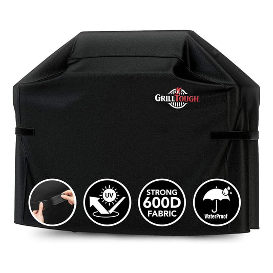 GrillTough Heavy Duty BBQ Grill Cover for Outdoor Grill – Waterproof, Weather Resistant, UV & Fade Resistant with Adjustable Straps – Gas Grill Cover for Weber, Charbroil (147L x 61W x 122H cm)