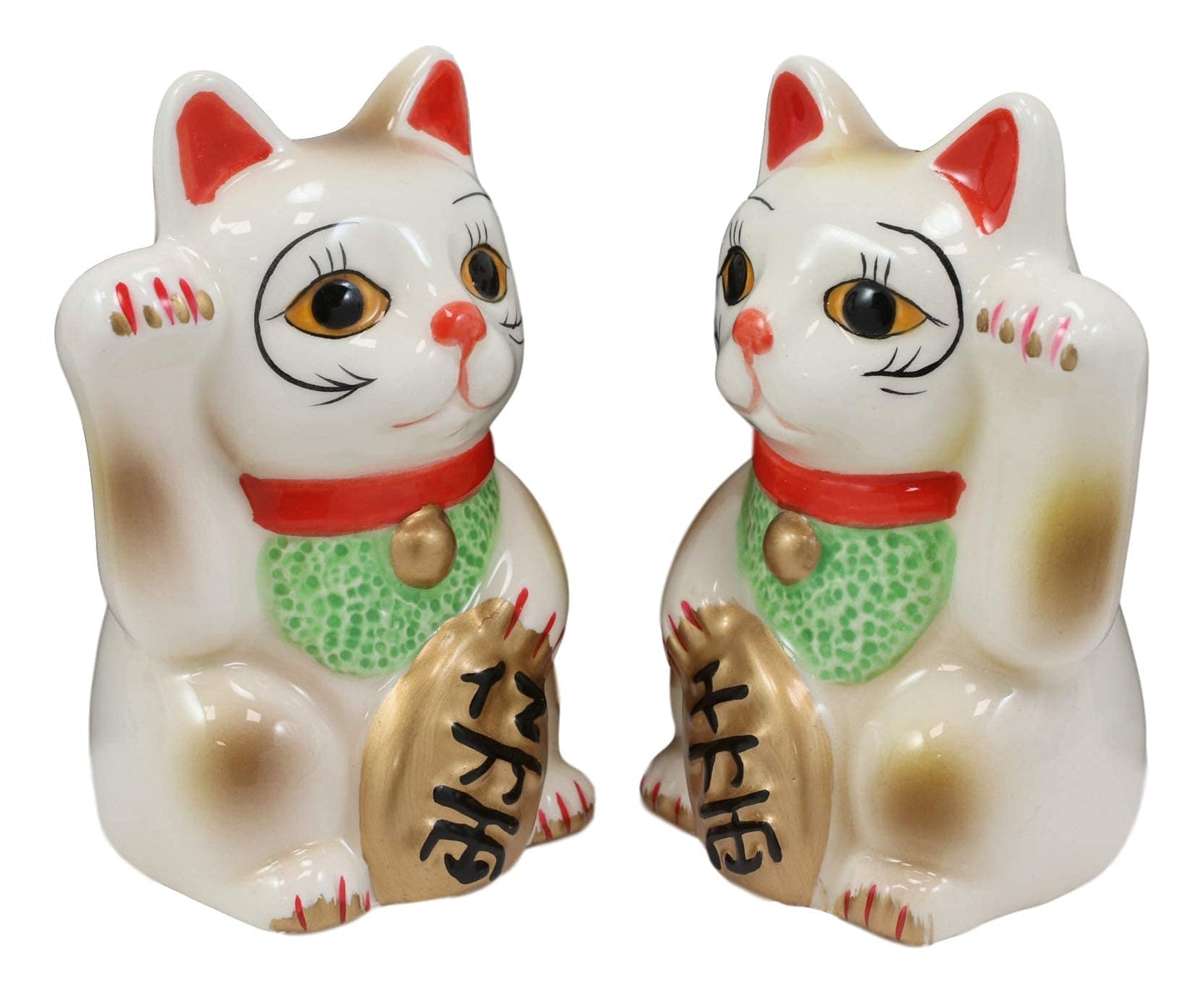 Ebros Gift Ceramic Japanese Auspicious Maneki Neko Lucky Cats Salt And Pepper Shakers Magnetic Feline Cat Kittens Figurine Set 3.5"Tall Kitchen Counter And Dining Table Decorative Accent