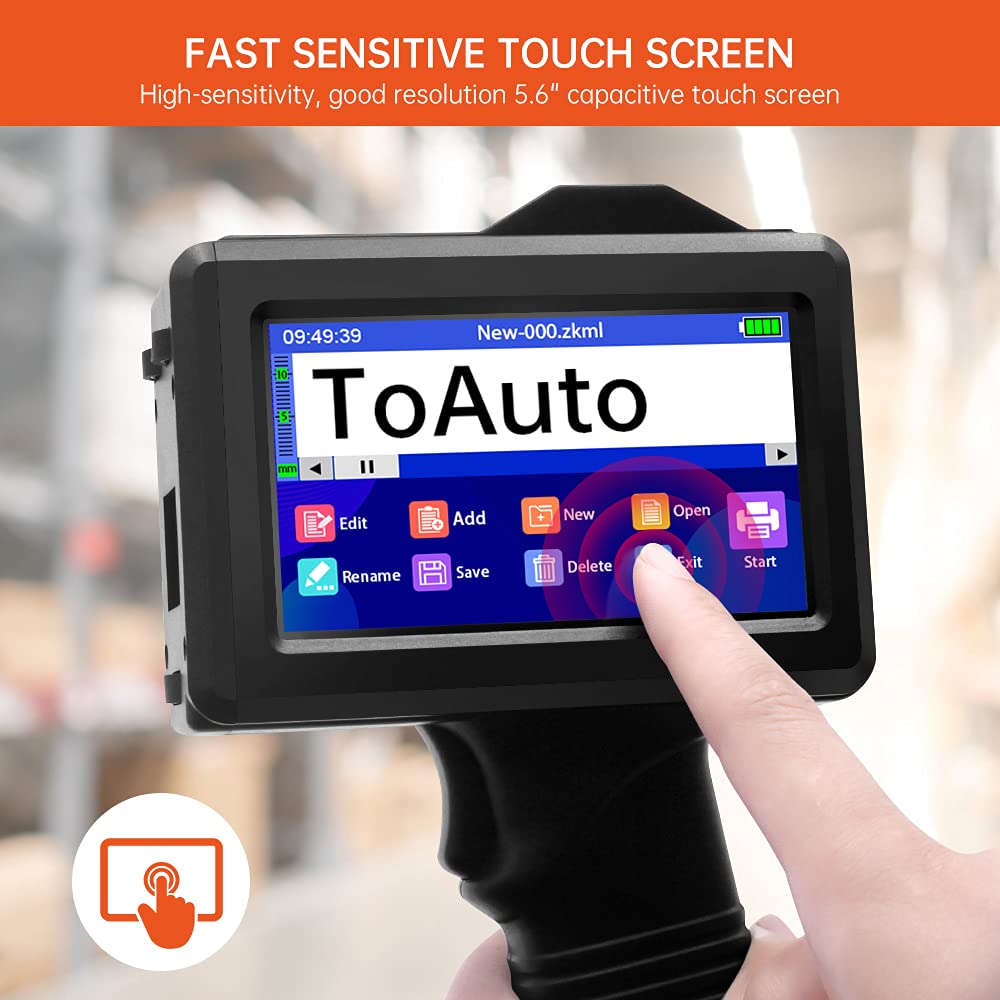 TOAUTO Portable Intelligent Upgraded Handheld Inkjet Printer Gun with 5.6 Inch LED Touch Screen Quick-Drying Inkjet Coding Machine for Code Date Label Industry Design House Usage