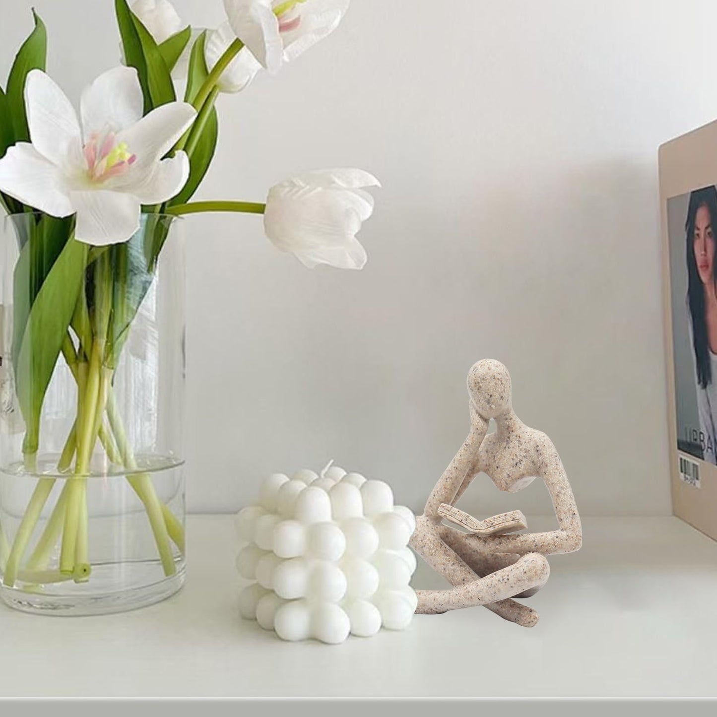 Jinkoozz Reading Women Statue, Thinker Sculptures, Abstract Art Ornament, Modern Aesthetic Figurine Decoration, Suitable for Home Living Room Bedroom Office Shelf Table Desk Bookshelf Decor