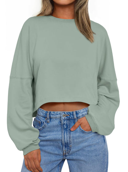 Trendy Queen Cropped Sweatshirts for Women Oversized Crewneck Sweaters Long Sleeve Tops Fall Winter Clothes 2025