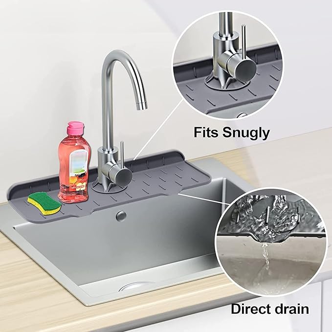 2Pcs Kitchen Sink Splash Guard, Silicone Faucet Mat Splash Guard
