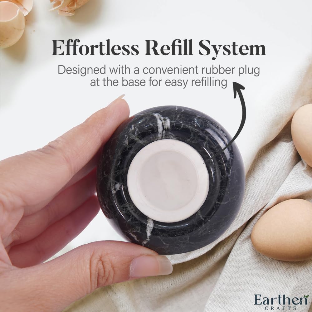Earthen Crafts Marble Salt and Pepper Shakers Set of 2 Black & White 2.3" Inches Spice Containers, Cute Seasoning Shaker Jars for Dining Table, Kitchen Counter Shakers for Home, Restaurant
