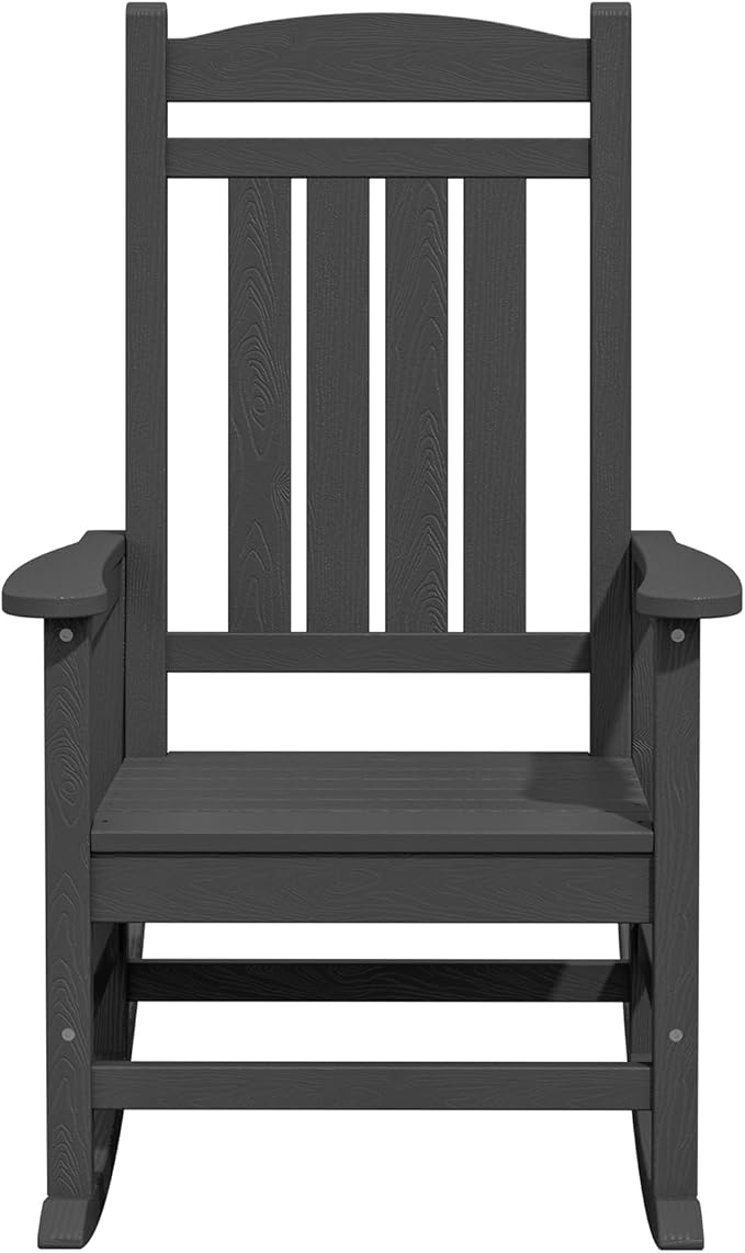 KINGYES Outdoor Rocking Chairs, HDPE All-Weather Patio Rocking Chairs High Back Porch Rocker for Adult, Gray