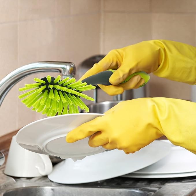 Pine-Sol Long Handle Dish Brush – Heavy Duty Bristle Kitchen Scrubber, Safe