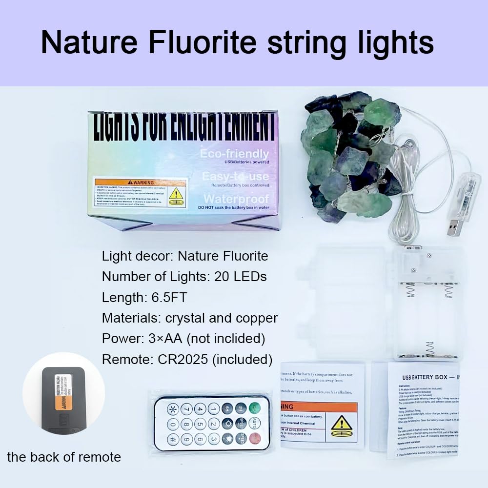 Natural Fluorite LED String Lights for Bedroom 6.5 FT USB/Battery Operated Blue Fairy Lights Sea Glass Crystal Decor Perfect Decorative Light for Bedroom Sea Glass Christmas Tree Kit