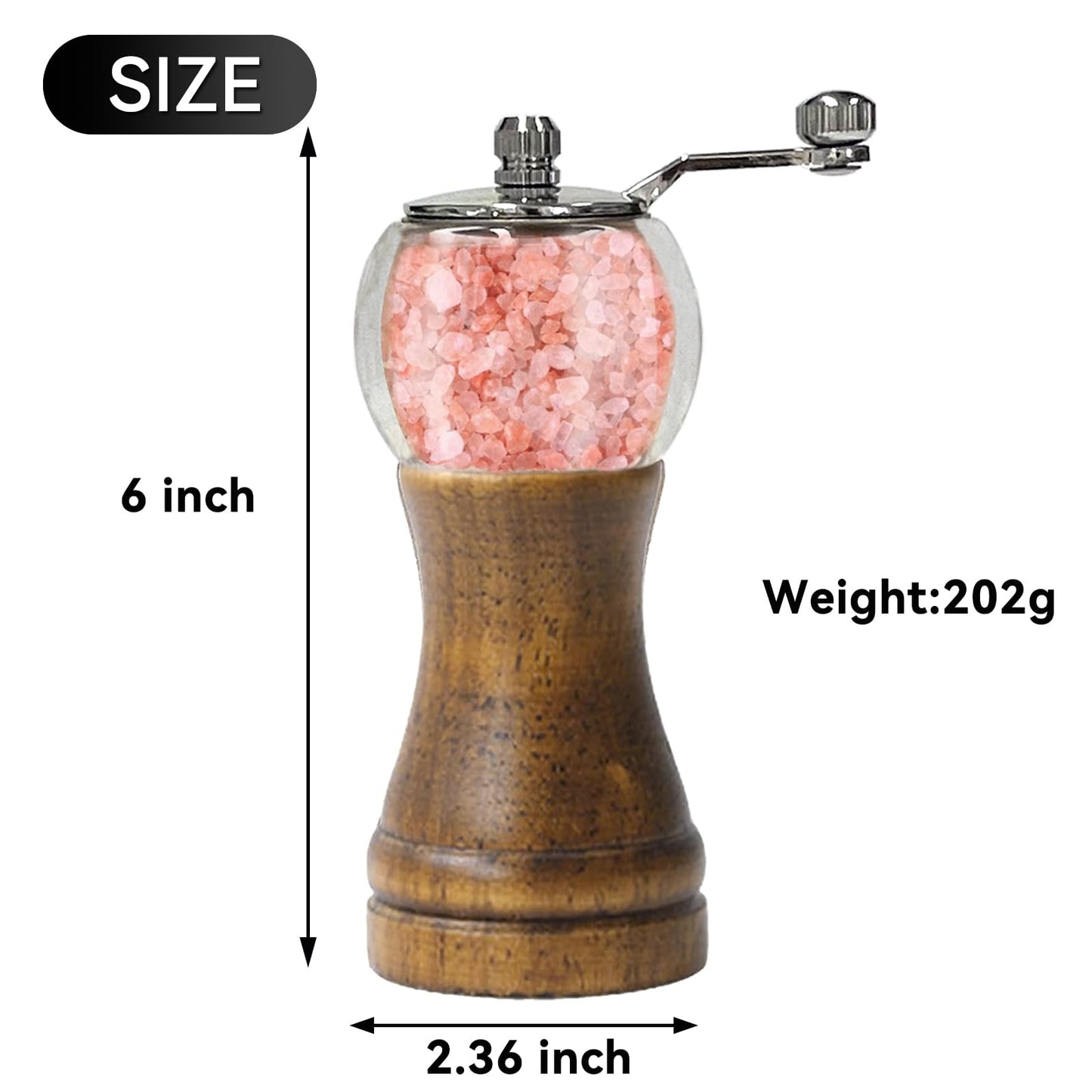 Salt and Pepper Grinder Set Manual Pepper Mill Refillable with Stainless Steel Handle Adjustable Coarseness Ceramic Core, Enjoy Best Fresh Pepper Salt Spices (Seasoning Not Included)
