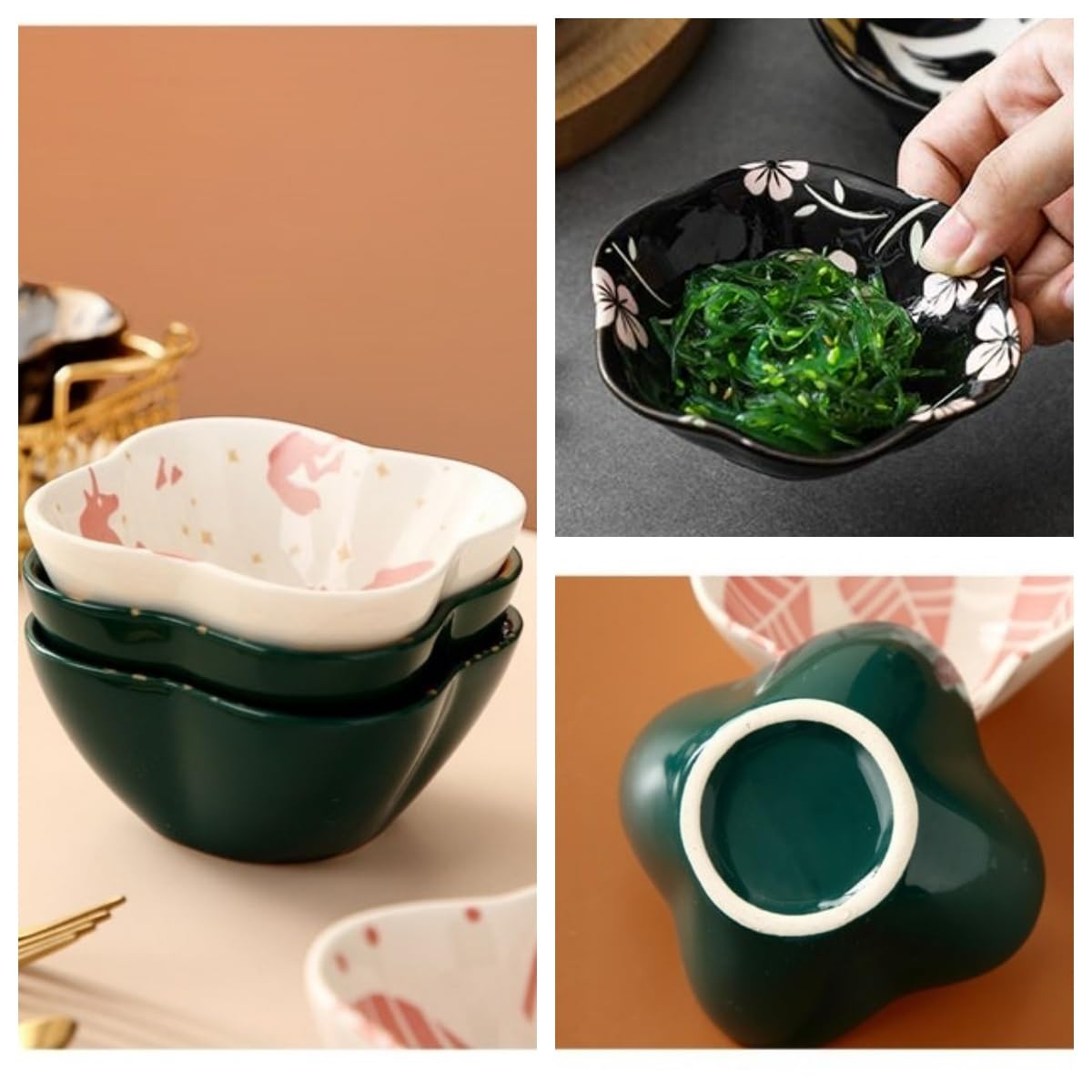 yaocoral 4 Pack 3 oz Cute Japanese Sakura Soy Sauce Dish Small Dipping Sauce Bowls Ceramic Sushi Dipping Bowls for Sushi,Side Dish,Ketchup,Dips,Condiment,Snack,BBQ Party