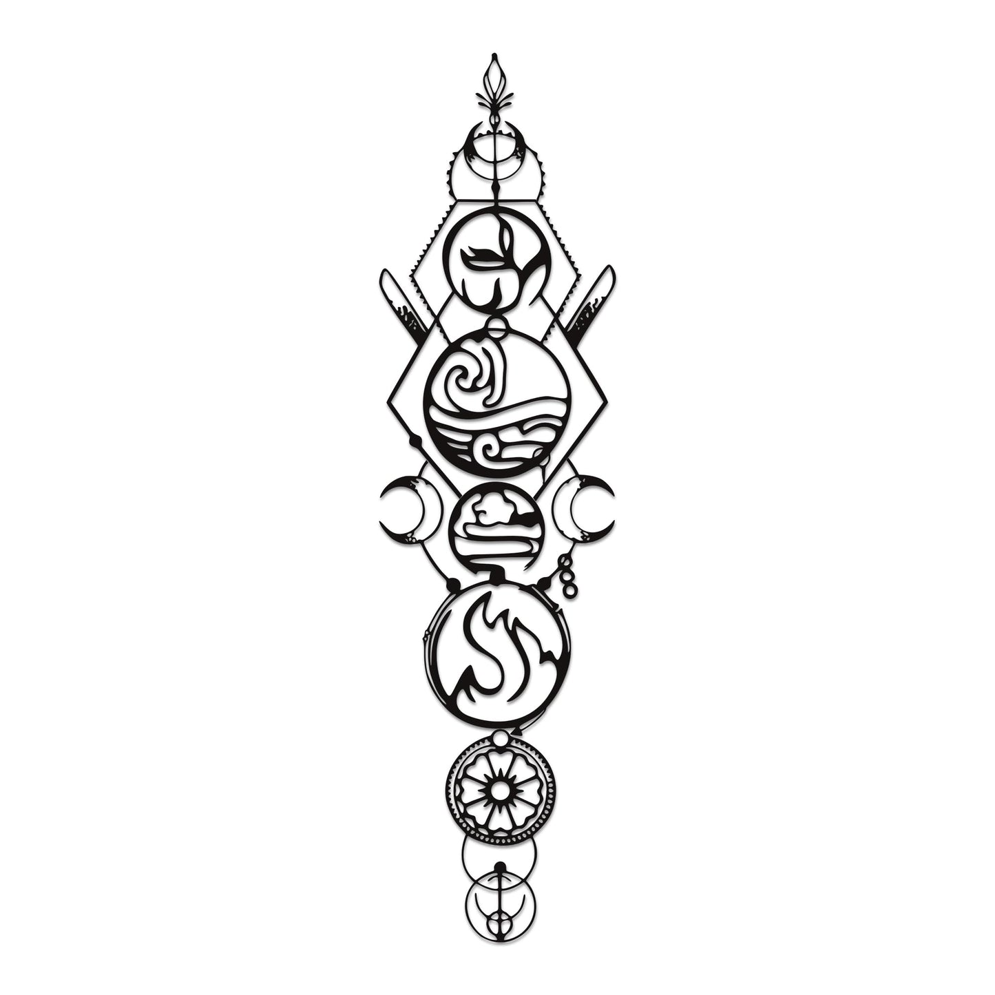 Nature Wall Art - 4-Piece Set Spiritual Four Elements Metal Wall Art (Earth, Air, Fire, Water), Zen & Yoga Wall Decor for Meditation Rooms, Living Room - Waterproof Indoor/Outdoor - Unique Christmas Gift (37.8x10 Inch)