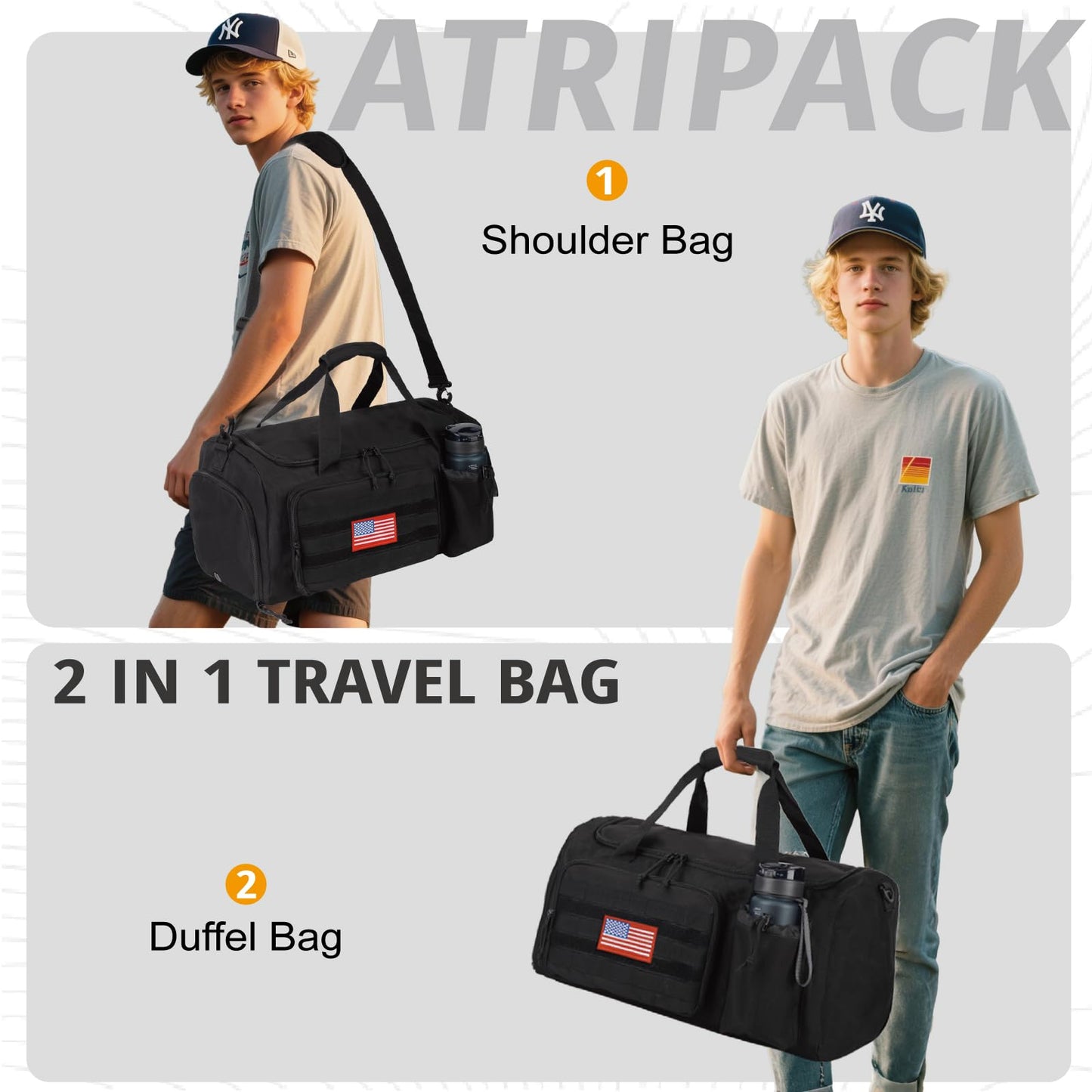 Tactical Gym Bag for Men, 40L Large Capacity Duffle Bags with Shoes Compartment, Sports Bag with wet compartment, Multi-functional Weekend Bags Suitable for Travel, Camping,hiking
