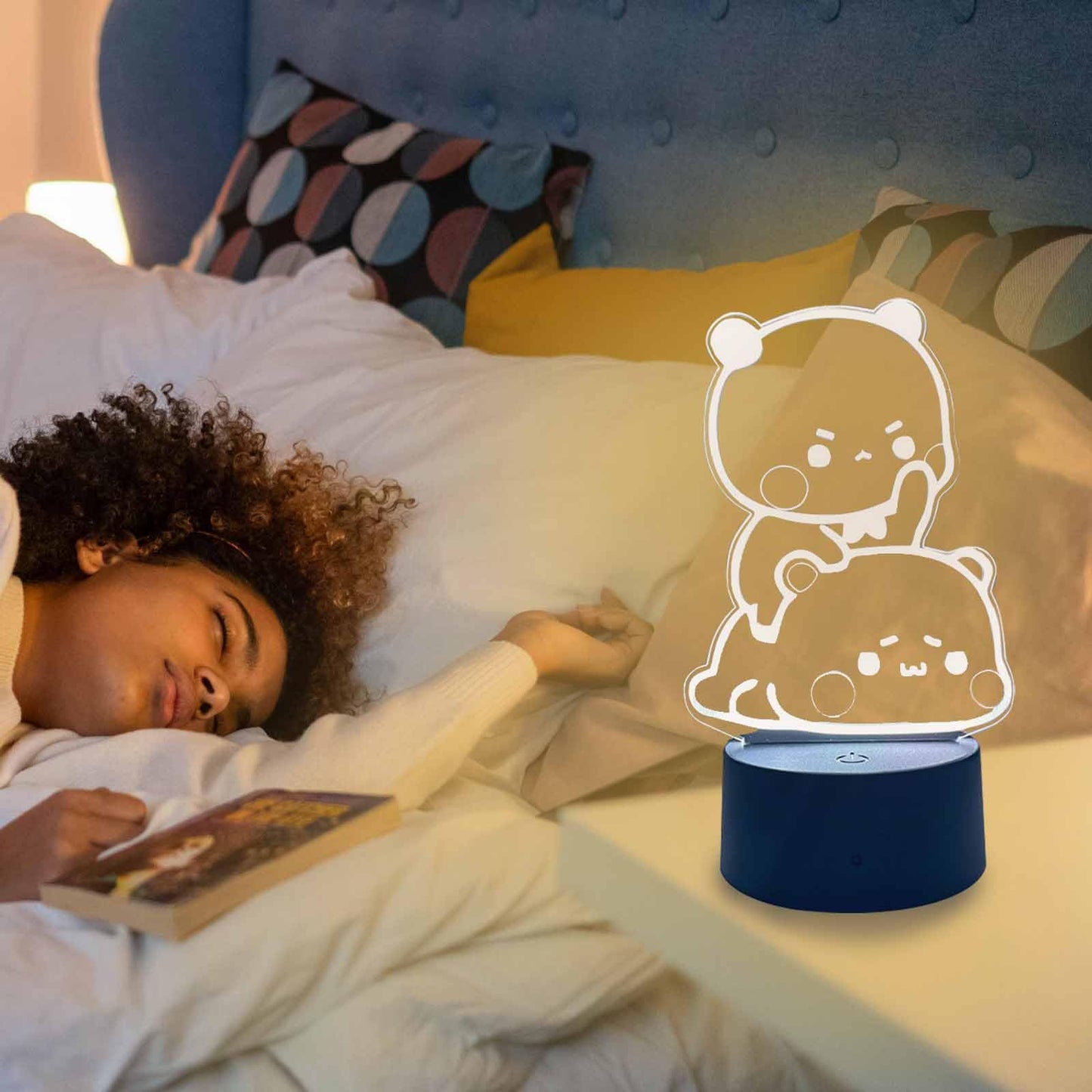 orakoliya 3D Night Light Bubuuu and Duduuu Gifts, Bear Shaped Table Lamp with Remote Control Gifts for Girls Birthday Christmas Valentine