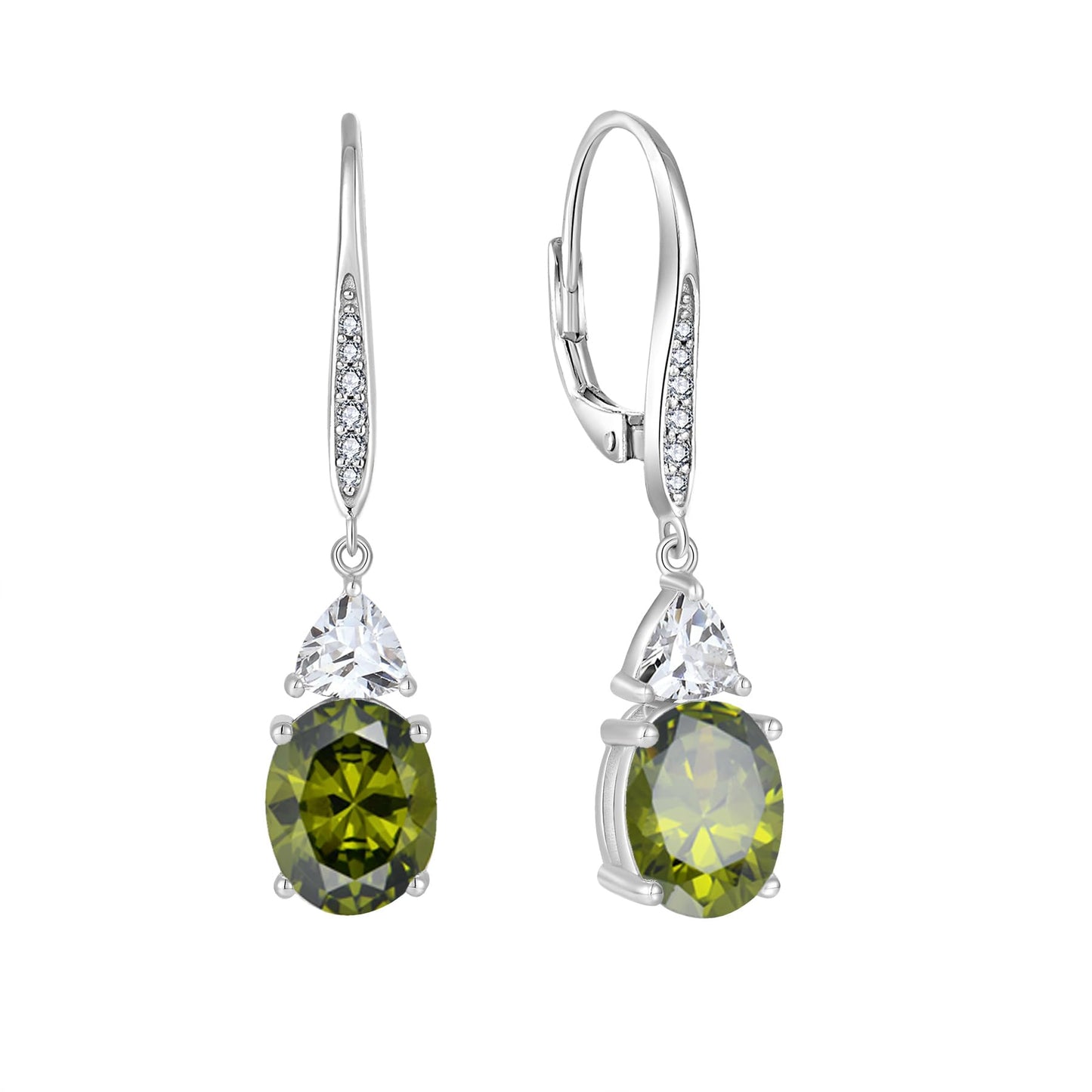 Rocayi Oval Peridot Earrings for Women 925 Sterling Silver Dangle Drop Leverback Earrings August Birthstone Jewelry for Her