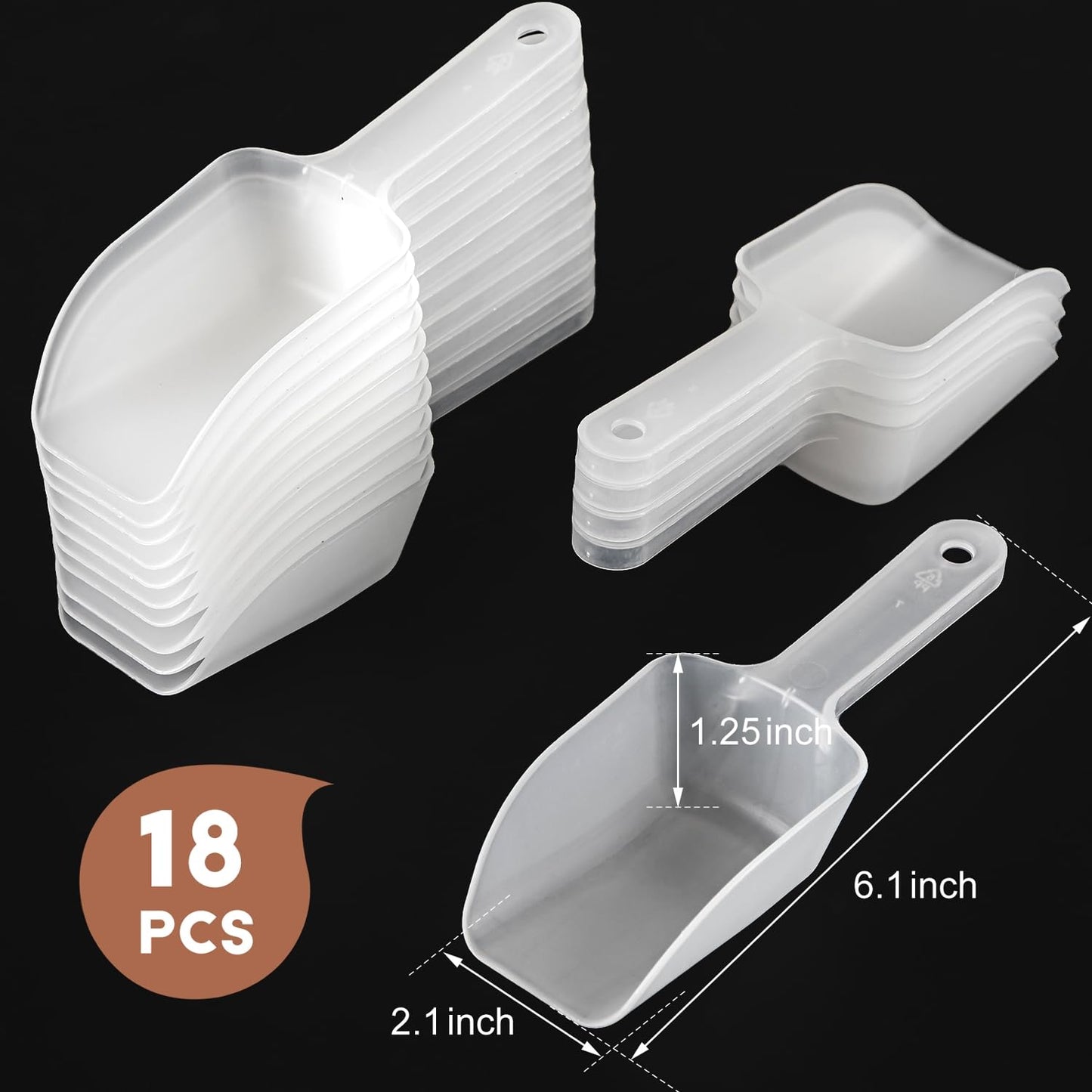 18Pcs Clear Plastic Ice Scoop for Freezer - Durable Acrylic Serving Spoons for Kitchen Canisters, Candy Buffet, Coffee, Flour, Popcorn - Multi-Purpose Small Scoopers for Dry Goods & Bath Salts
