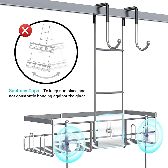 Hanging Shower Caddy Over Door: Silver Rustproof Shower Organizer over the Door