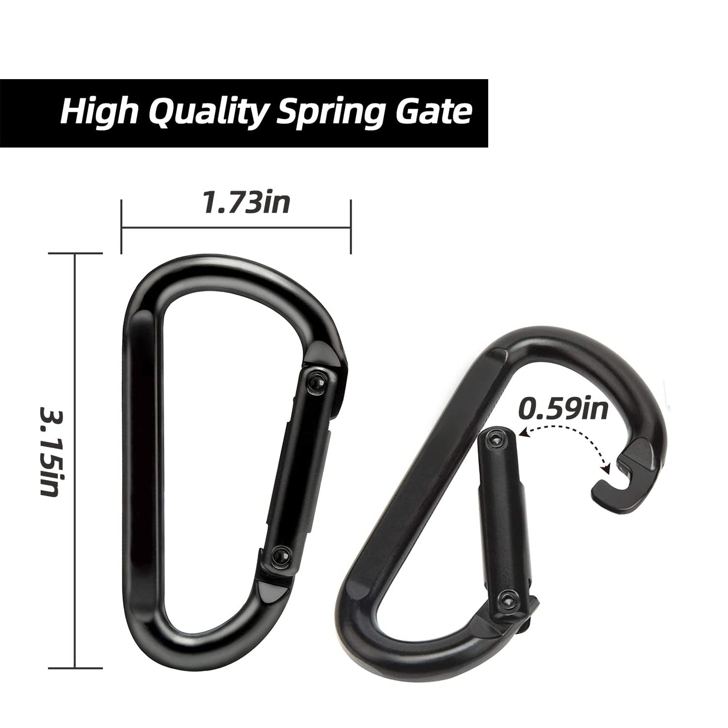 EZYA Carabiner Clip, 860lbs, 3" Iron Heavy Duty Carabiner, D Shape Hook - Hammocks, Camping, Hiking Accessories, Keychains, Caribiniers for Dog Leash, Yoga Swing, Gym etc, Black, 6pcs