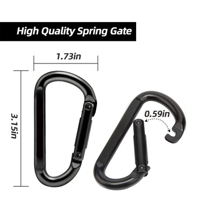 EZYA Carabiner Clip, 860lbs, 3" Iron Heavy Duty Carabiner, D Shape Hook - Hammocks, Camping, Hiking Accessories, Keychains, Caribiniers for Dog Leash, Yoga Swing, Gym etc, Black, 6pcs