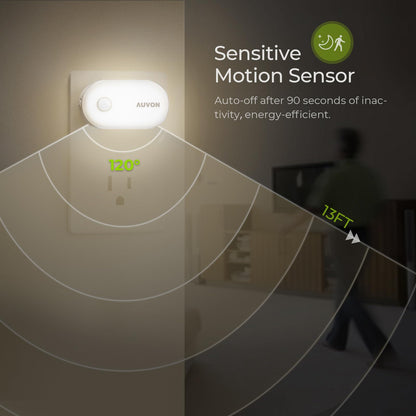 AUVON Night Light Plug in with Motion Sensor (120 Lumens), Dimmable Smart LED Night Lights, 1-120lm Brightness, for Bathroom, Hallway, Garage, Toilet (4 Pack)