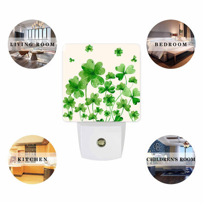 St. Patrick's Day Shamrock Plug-in LED Night Lights Lucky Clover Leaves Auto Dusk-to-Dawn Sensor for Bedroom, Bathroom, Kitchen, Nursery, Hallway, Stairs, Wall Home Decor