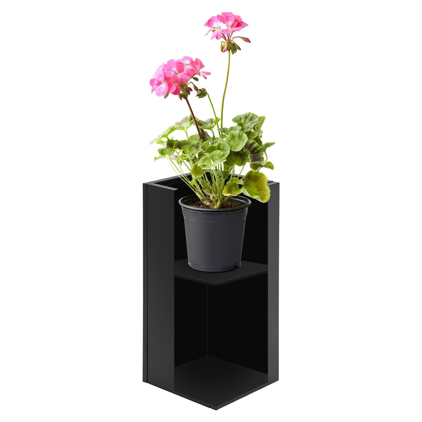 Tall Rectangular Planter for Plants, 14x14x30 Inch Large Black Metal Planter Box with Removable Shelf, Modern Indoor Outdoor Flower Pot for Patio, Porch, Garden (Black)