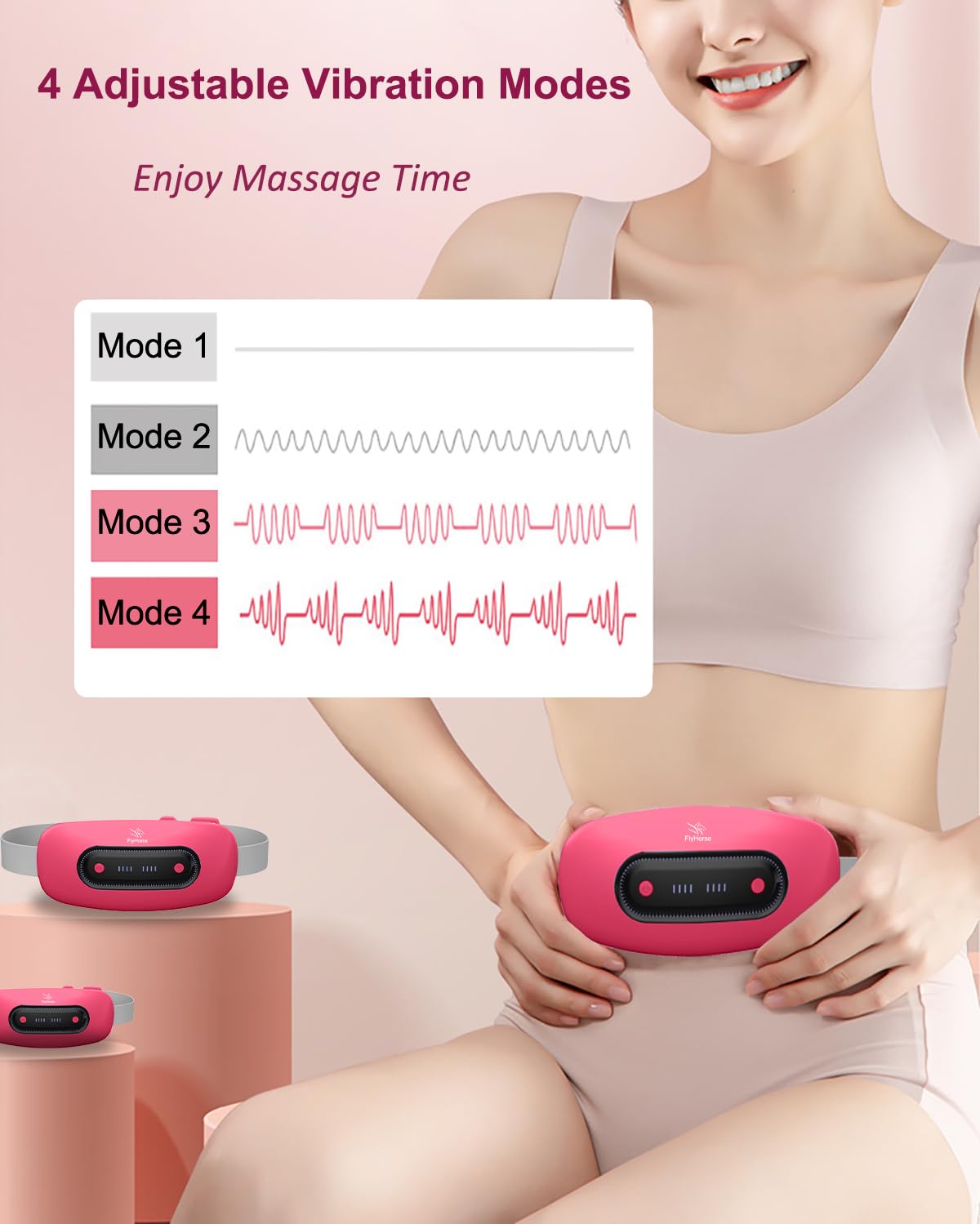 Electric Heating Pad, Portable Cordless Menstrual Heating Pad with 4 Heat Levels and 4 Massage Modes, Fast Large Heating Belly Wrap Belt for Cramps, Back Pain Relief Gifts for Women Girls Her(Black)