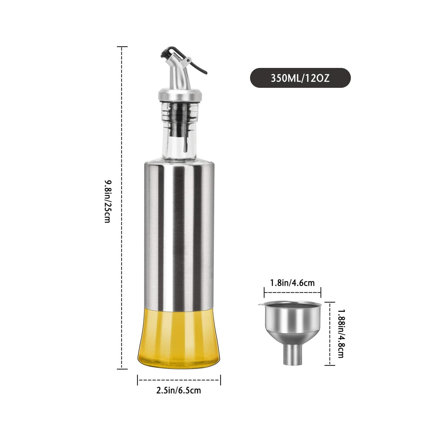 onlyfire Olive Oil and Vinegar Dispenser Set - 2Pack, 12 Oz Stainless Steel Oil Bottles Dispenser for Kitchen Cooking and BBQ (2PCS Funnel included)