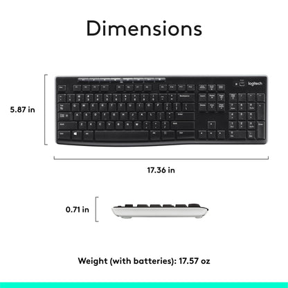 Logitech MK270 Wireless Keyboard and Mouse Combo for Windows, 2.4 GHz, 8 Multimedia Keys, PC, Laptop, Wireless Keyboard Compact Mouse Combo - Black