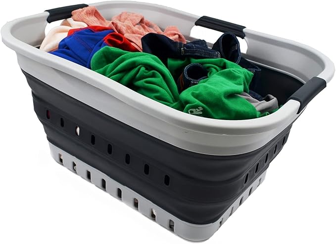 SAMMART 30L Collapsible 3 Handled Plastic Laundry Basket