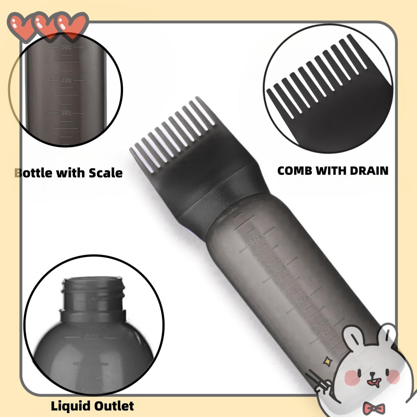 FXSPLCZ Root Comb Applicator Bottle Oil Applicator for Hair Dye Hair Oiling Bottle with Graduated Scale, 6 Ounce (Black)