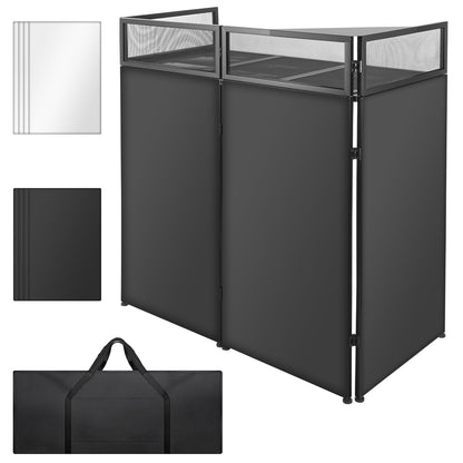 STRICH Portable DJ Facade Table Station, Foldable DJ Booth with Black & White Scrim, 44”X 20” Metal Frame Display Stand with Removable Triangle Shelf, Cable Hole and Carry Bag for Show, Party, Studio