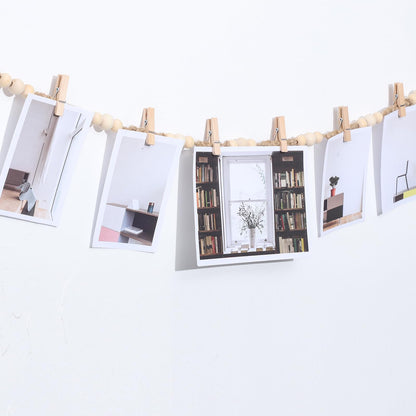 Hanging Photo Display Wall Decor, 3Pcs Boho Wooden Bead Garland Picture Banner Collage Picture Card Frame Holder with 30Clips, 24 Wooden Pegs for Bedroom, Living Room Teen Girl Gifts