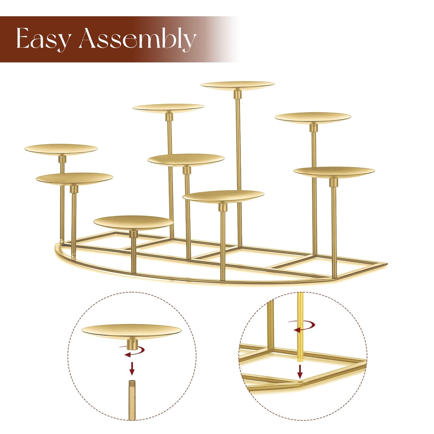 Candeldo Candelabra Fireplace Candle Holder: Gold Metal Pillar Candle Holders for Inside Fireplace Mantle Decor Floor Candelabras Table Centerpiece