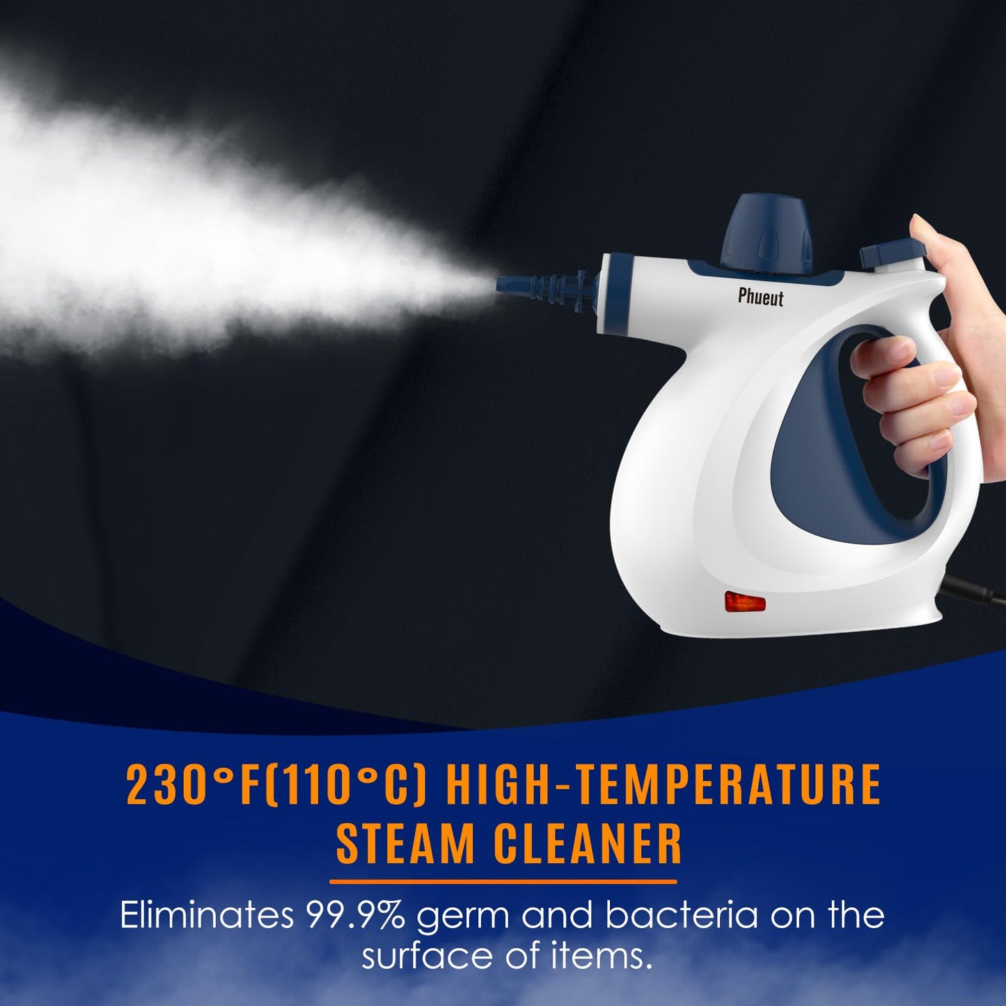 Pressurized Handheld Multi-Surface Natural Steam Cleaner with 12 pcs Accessories, Multi-Purpose Steamer for Home Use, Steamer for Cleaning Floor, Upholstery, Grout and Car (Grey)