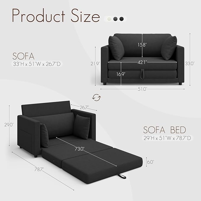 Convertible Sofa Bed, 2 in 1 Pull Out Loveseat Sleeper Sofa | 78.7” Folding