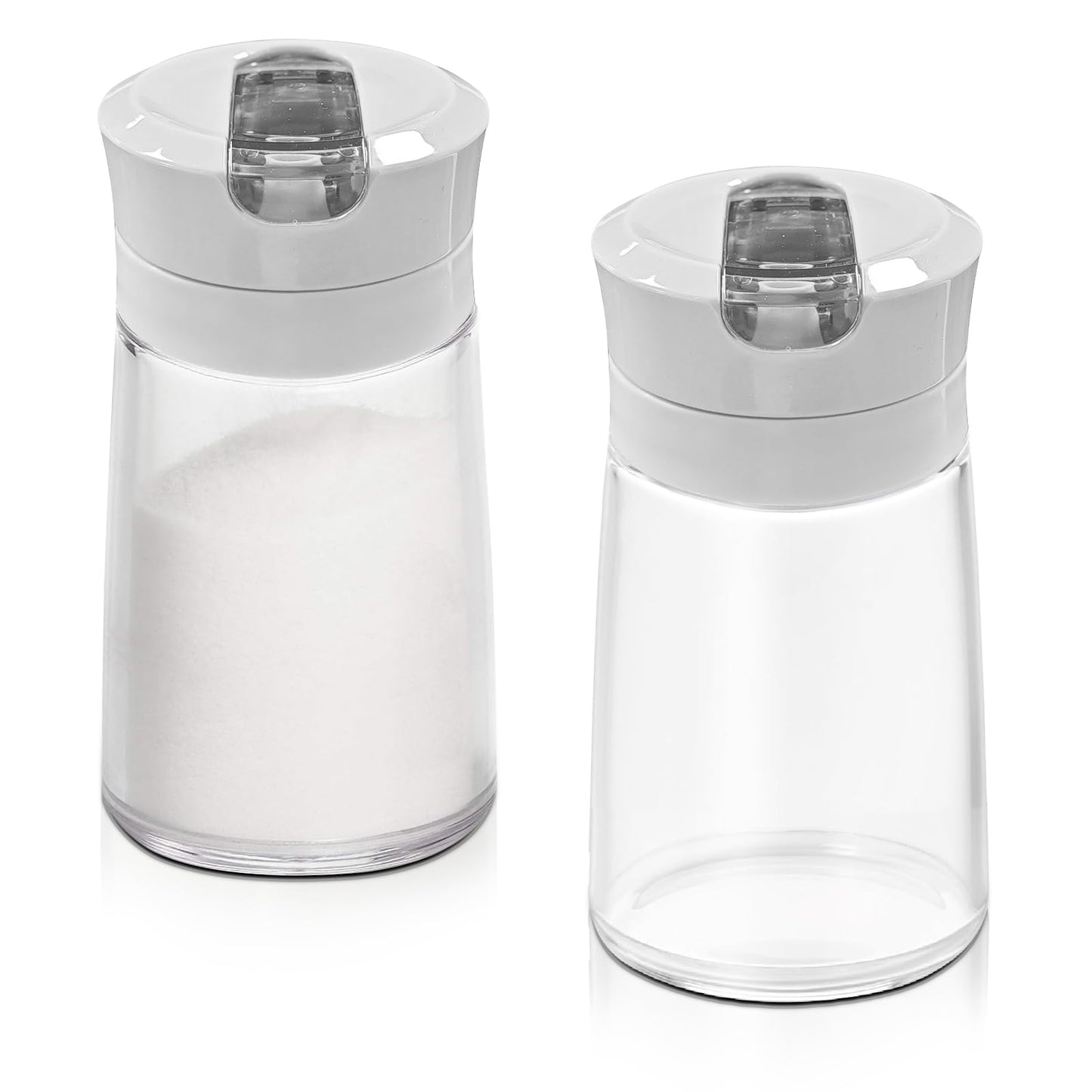 Sekonow 2Pcs Glass Sugar Dispenser with Auto Flip Pour Spout, Weighted Pourer Sugar Container, 8.5oz Sugar Bowl Shaker Jar Salt Dish Holder Coffee Bar Accessories, Grey