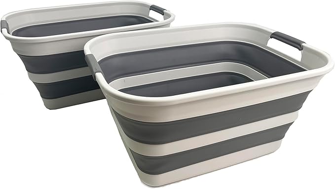 SAMMART Set of 2 Collapsible Plastic Laundry Basket