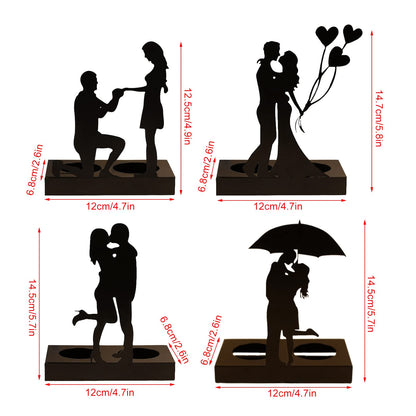 Handcrafted Iron Sculpture Candlestick Ornament, Romantic Couple Statue For Anniversaries, Decorative Modern Sculptures, Wedding Decoration Anniversary Ornament Figurine for Couples Valentine (A)