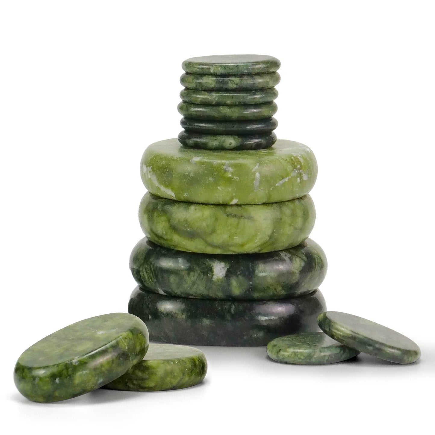 Windfulogo 16Pcs Large Hot Massage Stones Set Natural Green Jade Heated Warmer Stone for Spa Massage 776834